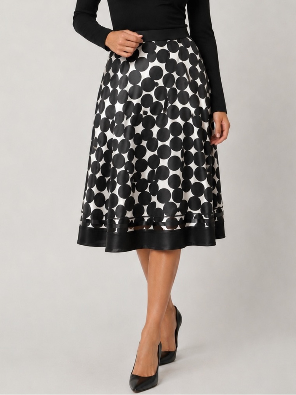 White House Black Market 100% Silk Polka Dot Embellished Skirt Women’s Size 4